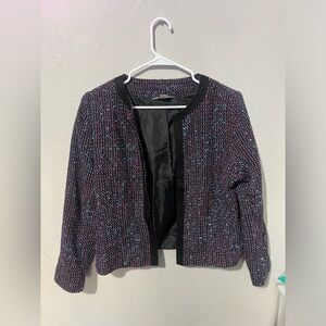 Christopher & Banks Women's Blazer Jacket Large‎ Multicolor Tweed Wool Blend